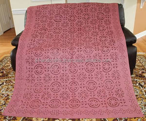 Funda de cama de retales indio hecha a mano, aplique cortado, colcha de trabajo - Product Image 1