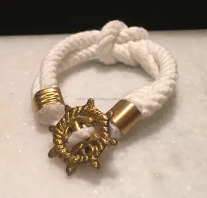 Sailor Knoop Armband Handgemaakte Katoenen Reef Knoop Armband Met Schip Wiel Charm
