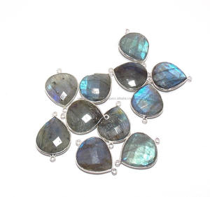 925 argent Sterling en forme de coeur 15X17mm or et argent lunette connecteur pendentif Labradorite bijoux résultats composants pour les femmes - Product Image 4
