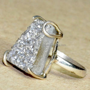 Anillo de plata hecho a mano Druzy, anillos de plata de ley 925, anillo de plata con piedras preciosas en línea, joyería de plata, anillo de moda para mujer. - Product Image 2