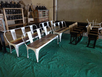 Chaise de salle à manger industrielle vintage en bois de récupération avec cadre en fer pour intérieur extérieur pour café hôtel restaurant ou maison