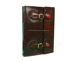 Dos cinturones de cuero genuino hechos a mano con piedras preciosas Rojas dobles diarios cuaderno diario Personal para uso de hombre y mujer - Product Image 1