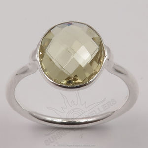 ของขวัญที่ดีที่สุดสําหรับเพื่อน 925 เงินสเตอร์ลิงแท้มะนาวควอตซ์รูปไข่ Checker อัญมณีที่มีเสน่ห์สวยแหวนขนาดใด ๆ TOP - Product Image 2