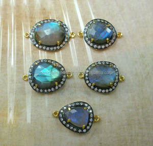 Or Vermeil Argent Sterling 925 Style Vintage Labradorite Pave CZ Diamant Gemme Connecteur Chic Charme Pendentifs pour Fête - Product Image 1