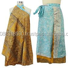 Indian Vintage Silk Sari Reversible Double Layered and <strong>Wrap</strong>-<strong>skirt</strong> <strong>Magic</strong> Around <strong>Skirts</strong> Dress Beach Wear Patchwork Wraparound