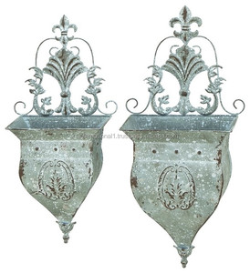 Macetero de pared de Metal galvanizado, conjunto de 2 macetas de pared colgantes de estilo granja para decoración de suelo de jardín - Product Image 1