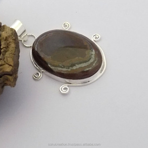 Designer Artisan Handcrafted 925 Silver Plated Pendant <b>Beautiful</b> Gemstone Diamond Encrusted Brass Charm Classic Wedding Gifts - Product Image 3