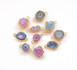Cuarzo Solar chapado en oro galvanizado Druzy piedra preciosa Natural joyería hecha a mano piedra natal Boho conector - Product Image 2