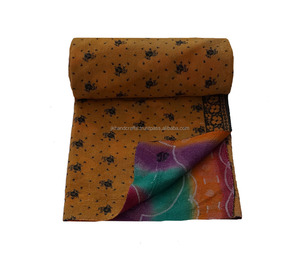 Twin Size Handmade Blanket Kantha Throw <b>Vintage</b> Reversible Cotton Kantha <b>Quilt</b> - Product Image 1