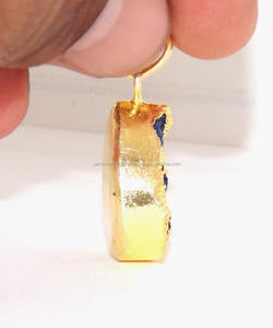 Piedra preciosa Druzy azul natural galvanizada con joyería chapada en oro, colgante de collar con forma de pera - Product Image 3