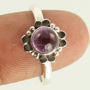 ยอดนิยมที่น่าสนใจธรรมชาติสีม่วงอเมทิสอัญมณีแหวนตัดกลมขนาด US 925 เงินสเตอร์ลิงเครื่องประดับอินเดีย - Product Image 2