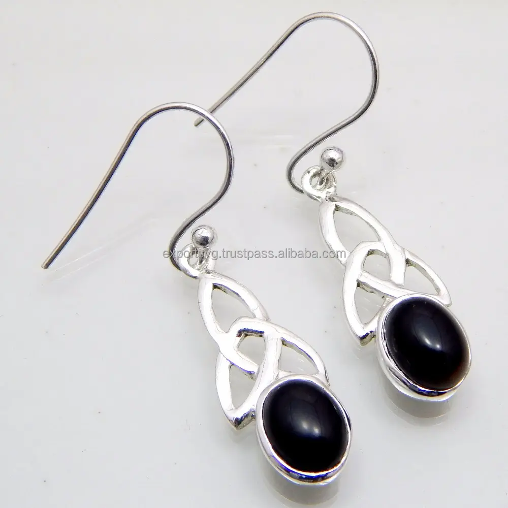 Natuurlijke Zwarte Onyx Natuurlijke Edelsteen 925 Sterling Zilveren Stijlvolle Sieraden Vrouwen Zilveren Oorbel