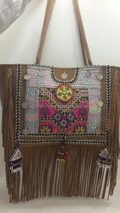 Handmade Banjara Ethnic Traditional Designer Fringe Genuine Leather Vintage Zipper Closure Cotton Lining Shoulder <b>Bag</b> - Product Image 2