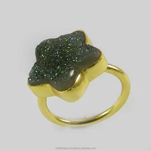 Tansie अंगूठी-टाइटेनियम Druzy - 925 स्टर्लिंग चांदी-रत्न-स्टार आकार की अंगूठी-SIRG0516