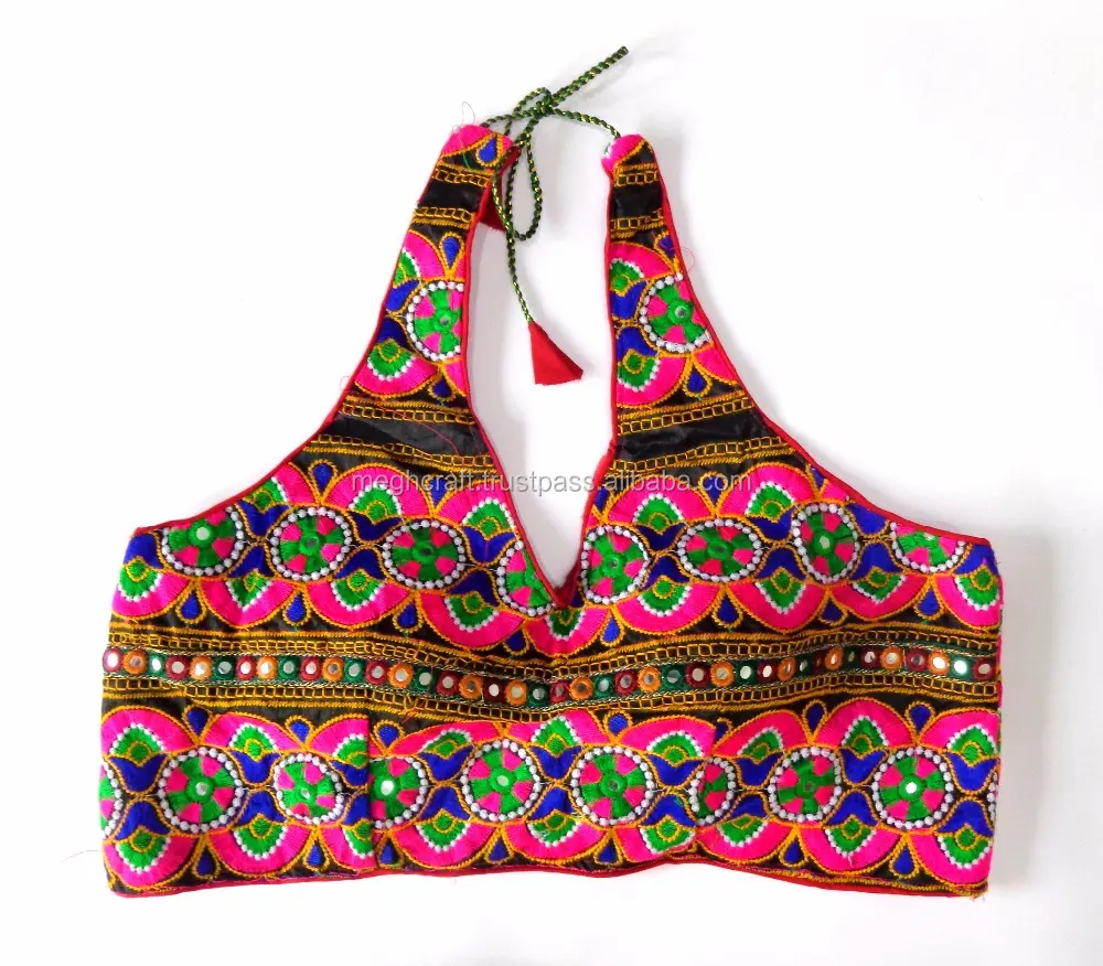 Оптовая продажа индийская традиционная вышитая Блузка ручной работы-блузка с воротником хомутом в болливудском стиле-одежда для вечеринки Блузки/укороченный топ