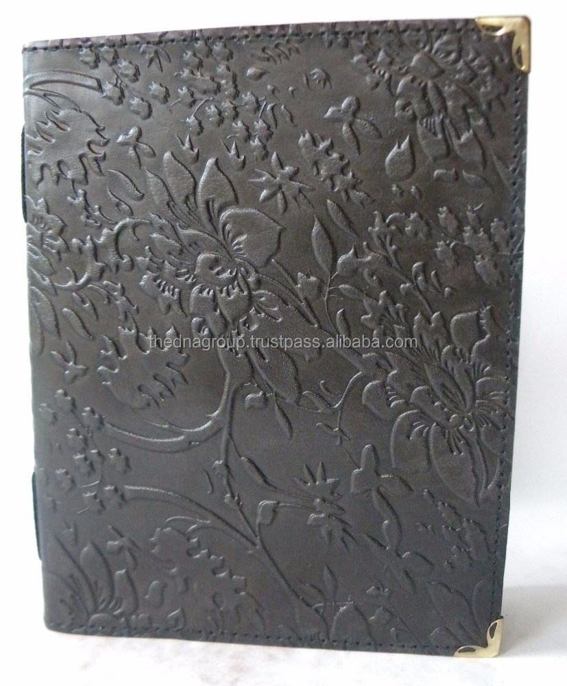 Дневник черного цвета с дизайном листьев, винтажный тисненый дизайн листьев ручной работы с карточным листом, кожаный блокнот