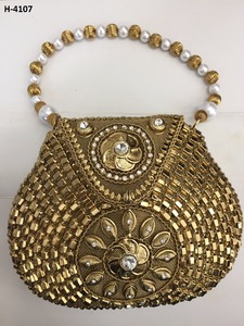 H4106 fait à la main métal pochette or argent soirée sacs à main mode Style dames sacs fourre-tout perlé fête sac à main achats en ligne inde - Product Image 2