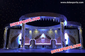 Decoración de Escenario para Bodas Musulmanas Pakistaníes, Conjunto de Escenario para Bodas Indias con Sofá Italiano, Pilares de Cristal Dorado, Escenario para Bodas en EE. UU. - Product Image 3