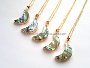 สร้อยคอจี้เปลือกหอยเป๋าฮื้อรูปพระจันทร์สีทองจี้ธรรมชาติจี้เสน่ห์เครื่องประดับที่ดี - Product Image 2