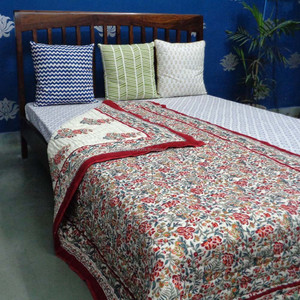 ใหม่ล่าสุดผ้าฝ้ายอินทรีย์อินเดียแบบดั้งเดิมผ้าห่มคู่ขนาดทันสมัยนุ่มสบายทนทานพิมพ์ลายบ้าน - Product Image 5