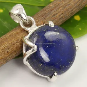 Colgante de Joyería India Azul Vibrante con Plata, Gema de Lapislázuli Natural de Forma Redonda, Plata de Ley 925 Pura - Product Image 1
