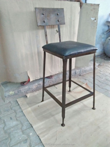 Muebles industriales Bar silla alta de cuero Taburete de bar con respaldo - Product Image 4