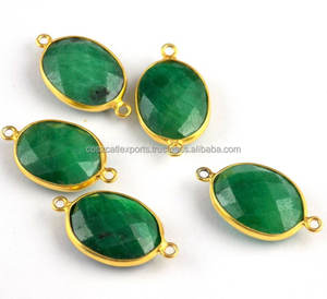 Connecteur de lunette en pierre précieuse émeraude naturelle Technologie d'incrustation plaquée or rhodium pour le réglage de la lunette de fiançailles Pendentifs à breloque chic - Product Image 1