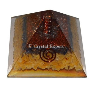 Yellow Quartz with Crystal Point Orgone Pyramids Buy Online Chakra Orgone Pyramids - Product Image 1