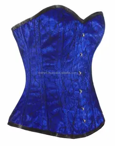 COSH-Corset en satin bleu incurvé avec superposition en maille noire pour femmes, corset sexy