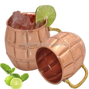 Taza de barril de cobre puro para Moscow Mules, 16 oz-100%, calibre pesado de cobre martillado puro (mango de latón), artículos de cocina para Bar - Product Image 1