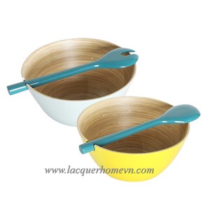 HT5189 Coiled bamboo salad serving bowl- Ha Thai lacquer factory - Product Image 1