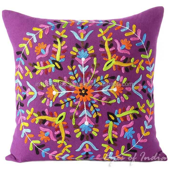 Suzani work / Boho-chic hand embroidered, cushion/pillow cover 16x16 inches. Cotton, Indian handmade, Home decor art wholesale