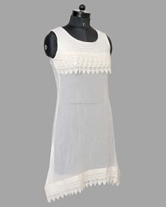 Girls Casual Dresses Sexy Short Top with White Embroidery Viscous <strong>Fabric</strong> and <strong>Chiffon</strong> for Regular <strong>Formal</strong> Wear - Product Image 1