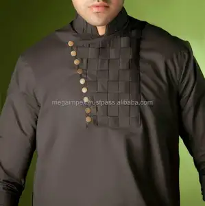 男装时尚独特的按钮样式男士花式连衣裙shalwar kameez