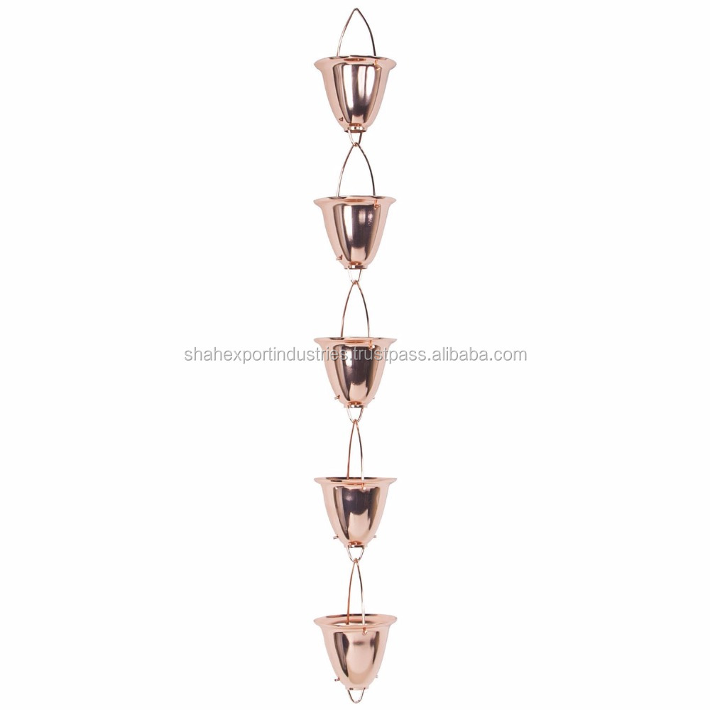 Chaîne De Pluie En Cuivre 2,6m Marron - Décoration Jardin Antirouille Pour Gouttières
