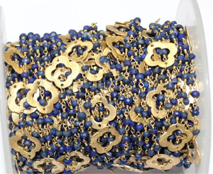 Lapis Lazuli Clover quatrefoil พลอยลูกปัดลูกประคำทำด้วยมือสร้อยคอเงินสเตอร์ลิงสำหรับงานแต่งงานงานปาร์ตี้ - Product Image 1