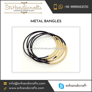 The Art of Handmade Eco-Friendly Design Gold Metal Tube Decorated Bangles/<b>Leather</b> <b>Bracelets</b> for Girls - Product Image 1