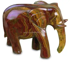 대리석 코끼리 돌 수공예품, 대리석 조각 동물 피규어 코끼리 인형 2 개 많은 조각 그린 & 화이트 스톤 빈티지