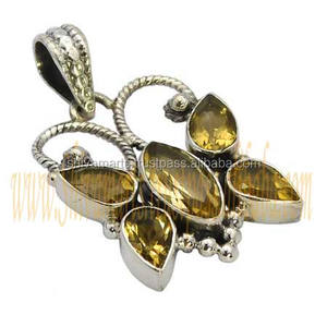 Colgante de Plata de Ley 925 Hecho a Mano, Estilo Vintage, con Piedra Preciosa de Citrino y Baño de Oro, Colgantes y Dijes Unisex - Product Image 2