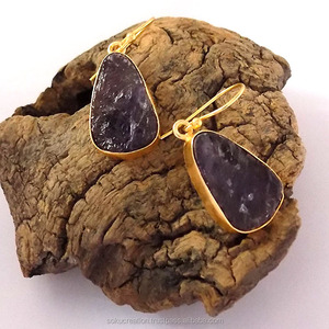 SOKU #3480 Vermeil chapado en oro diseñador artesanal hecho a mano joyería de latón grandes pendientes colgantes piedra amatista accesorio de moda - Product Image 4