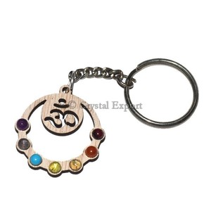 Porte-clés sculpté Om sept Chakra, en bois, jeu de clés - Product Image 1