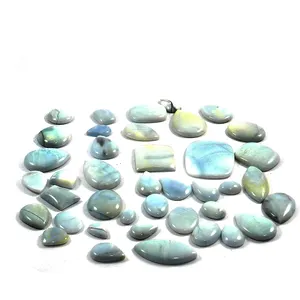 25 Decmber 40 Buah Opal Biru Alami 100 Gram, Batu Permata Cabochon Campur untuk Perhiasan SI0537