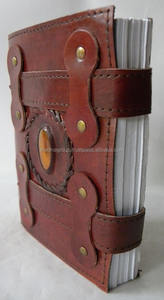 Handmade Vintage Embossed Leather Journal with Two Belts and Stone, Premium Leather Diary Handmade Vintage Leather Journal - Product Image 4