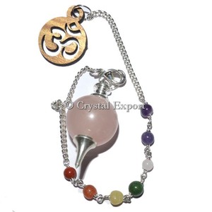 Rose Quartz Ball Chakra Pendulums with Om : Buy Wholesale Online Chakra Pendulums - Product Image 1