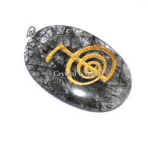 Black Reiki Oval Pendants : Wholesale Engraved Pendants - Product Image 1