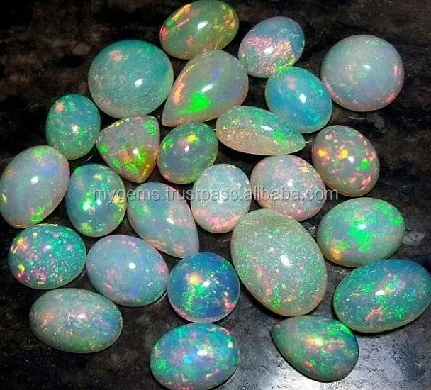 Batu Akik Api Welo Putih Etiopia Alami Punggung Datar 6 Cts Ukuran Rata-rata Batu Akik Cabochon Halus Longgar