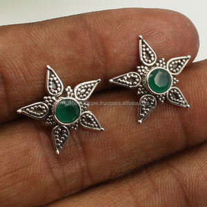 ต่างหูเม็ดเดี่ยวลายดาวหินโอนิกซ์สีเขียวสำหรับผู้หญิงเครื่องประดับเงิน925แข็งจากอินเดียเครื่องประดับอัญมณีสำหรับผู้หญิงของขวัญสำหรับเธอ - Product Image 2