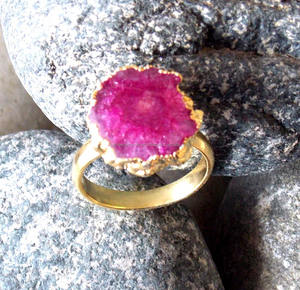 Pierre précieuse Druzy rose solaire naturelle galvanisée forme naturelle avec un cadeau plaqué or pour sa bague à la mode - Product Image 2