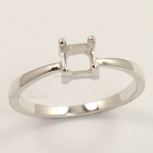 Anillo de Compromiso o Boda Semi-Montado con Piedra Preciosa Cuadrada de 4x4 <span class=keywords><strong>mm</strong></span>, Plata de Ley 925 - Product Image 4