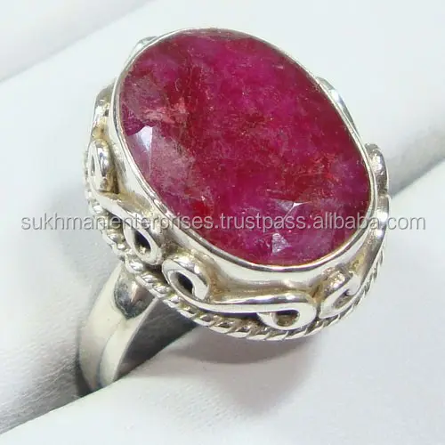 Indian Ruby Ring. 925 Sterling Zilver Ruby Ring Natuursteen Sieraden